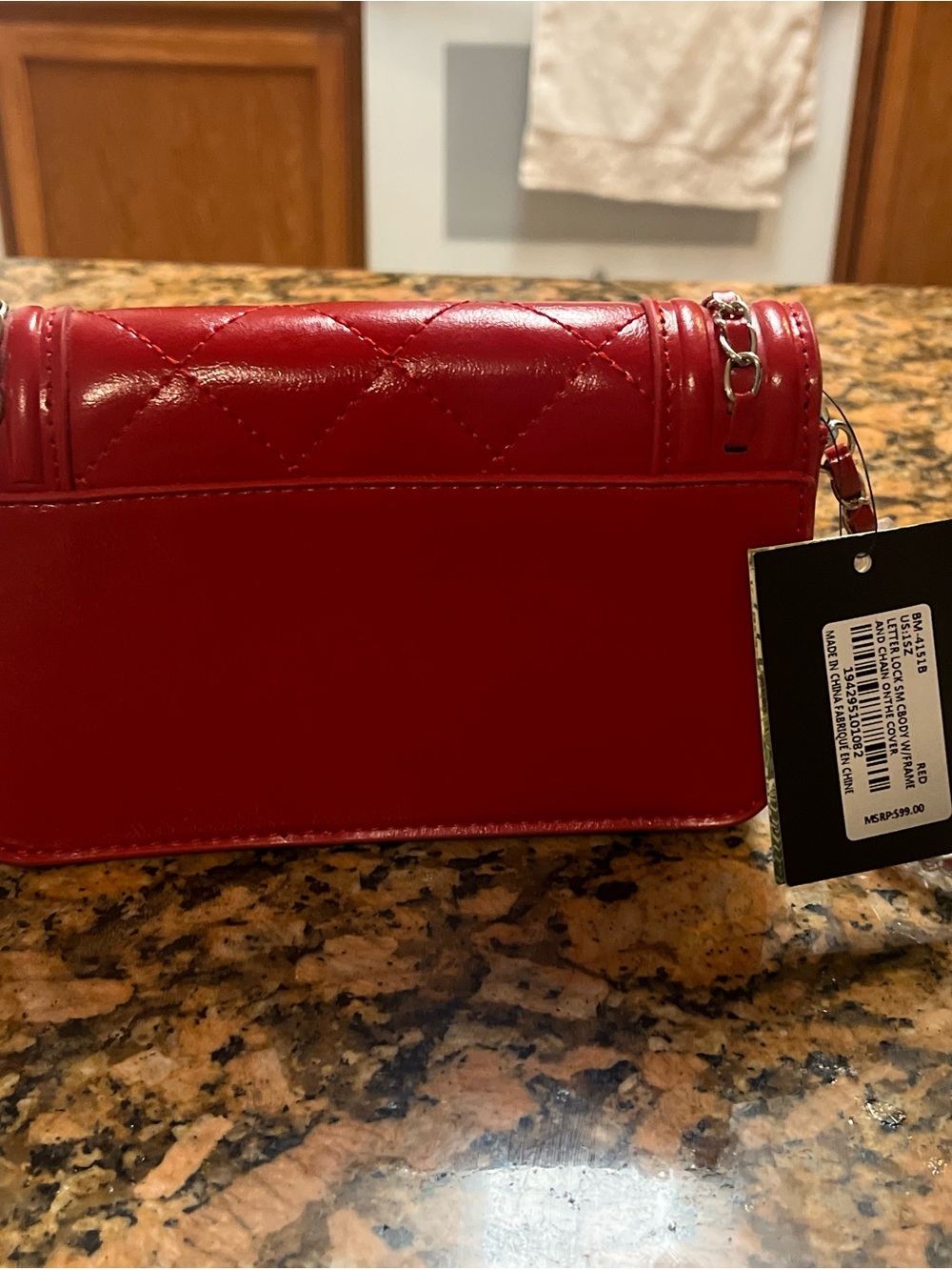 Badgley Mischka Red Quilted Vegan Leather Chain Crossbody - Picture 2 of 5
